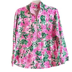 Lilly Pulitzer Quarter Zip Pullover XXL Pink Green Floral Resort
